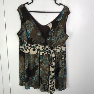 Cdw Top Womens 1X Babydoll Y2K Empire Waist Mixed Media Fairy Grunge Dark Colors